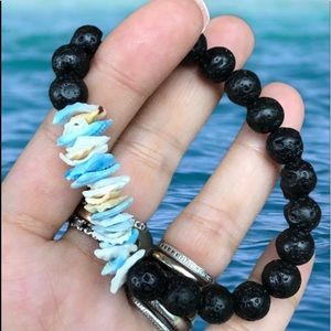Boho oil diffuser lava rock shell chips bracelet